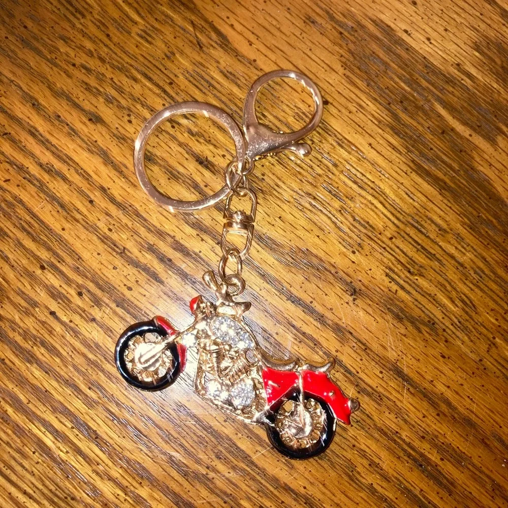 Motorcycle Bag Charm Keychain with Rhinestones Ted & Gold NEW